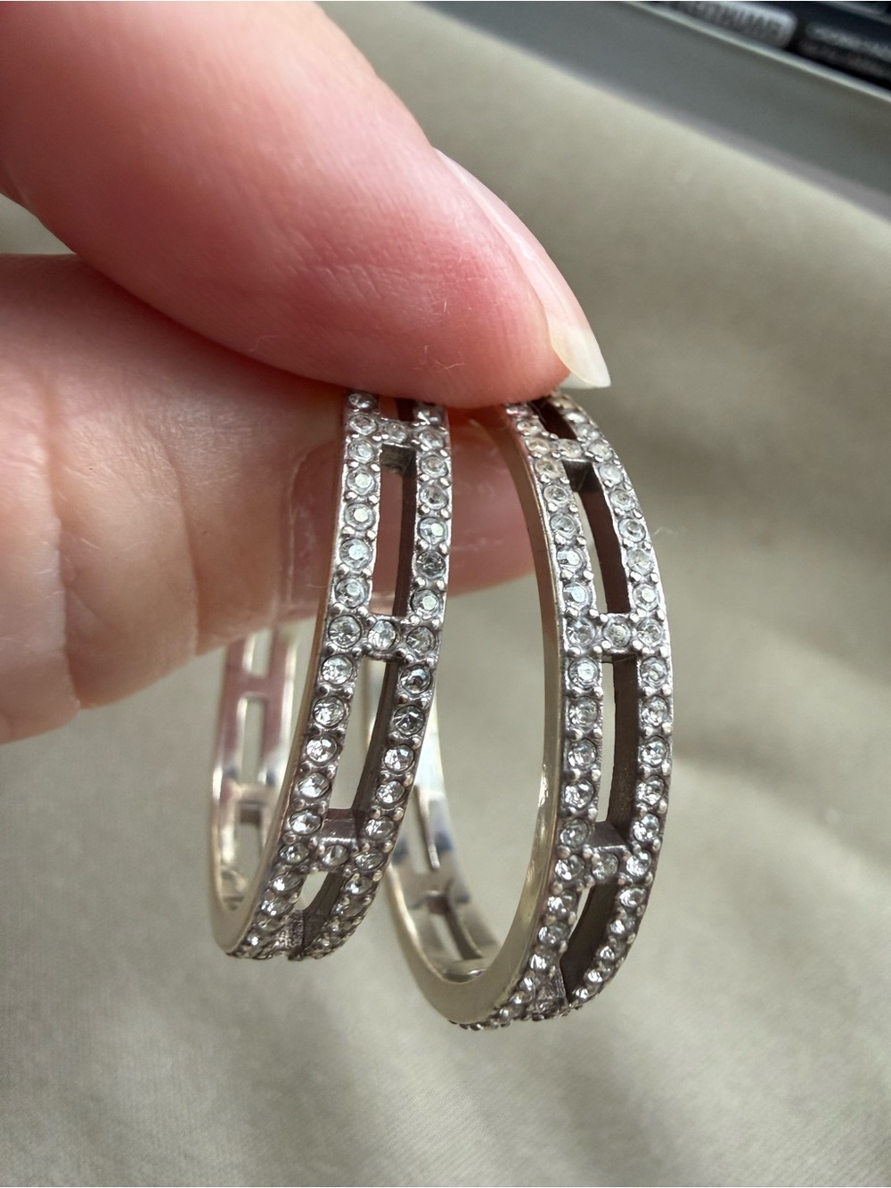 Brighton Illumina Silver Crystal Double-Row Hoop Earrings